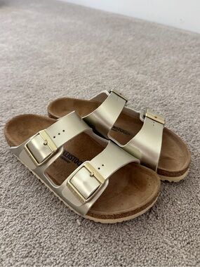 Birkenstock Kids Metallic Gold Two-Strap Sandals
